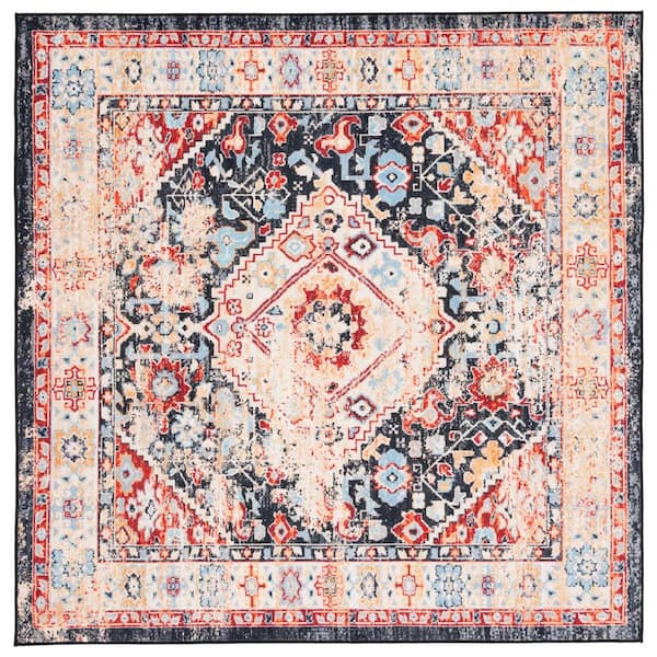 SAFAVIEH Riviera Charcoal/Gold 7 ft. x 7 ft. Machine Washable Medallion Border Square Area Rug