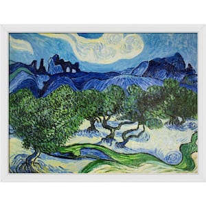 Olive with Alpilles in Background by Vincent Van Gogh Gallery White Framed Nature Oil Painting Art Print 34 in. x 44 in.