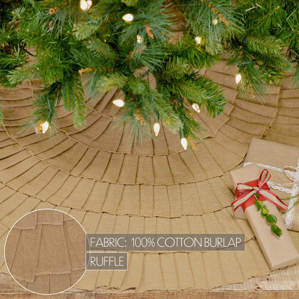 Festive Natural Burlap Ruffled Christmas Tree Skirt 48" Diameter