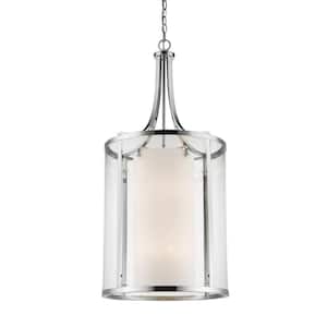 Willow 60-Watt 12-Light Chrome Indoor Shaded Pendant Light with Clear and Matte Opal Glass Shade with No Bulb Included
