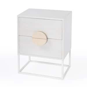 Lennasa 17.75 in. White Rectangle Wood End Table with 2 Drawers