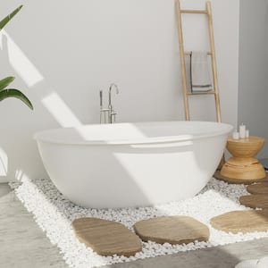 59 in. x 33 in. Solid Surface Freestanding Soaking Bathtub with Towel Hanger in White