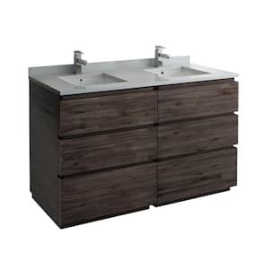 Formosa 60 in. Modern Double Vanity in Warm Gray with Quartz Stone Vanity Top in White with White Basins