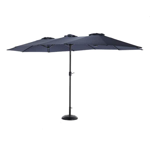 Unbranded 14.8 ft. x 8.7 ft. Steel Market Patio Umbrella Double Sided Outdoor Large Umbrella with Crank in Navy Blue