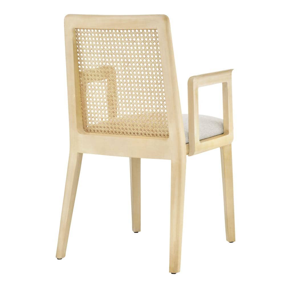 Antique White Rattan and Cane Arm Chair with Padded Seat