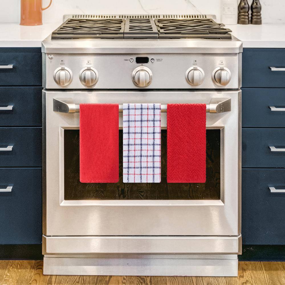 Red and White Plaid Cotton Kitchen Towels Set of 3