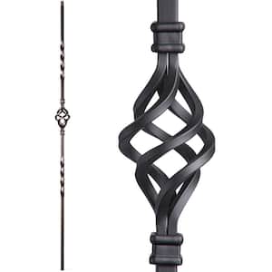 Twist and Basket 44 in. x 0.5 in. Satin Black Single Basket Solid Wrought Iron Baluster