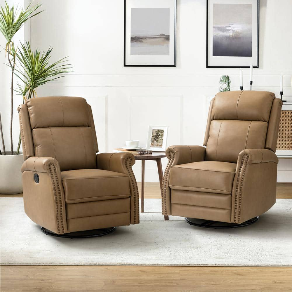 Sonia Transitional Taupe 30.5 in. Wide Genuine Leather Manual Rocking Recliner w/ Metal Base and Rolled Arms (Set of 2) -  JAYDEN CREATION, Z2RCLB0100-T-S2