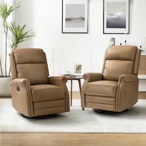 Sonia Transitional Taupe 30.5 in. Wide Genuine Leather Manual Rocking Recliner w/ Metal Base and Rolled Arms (Set of 2)