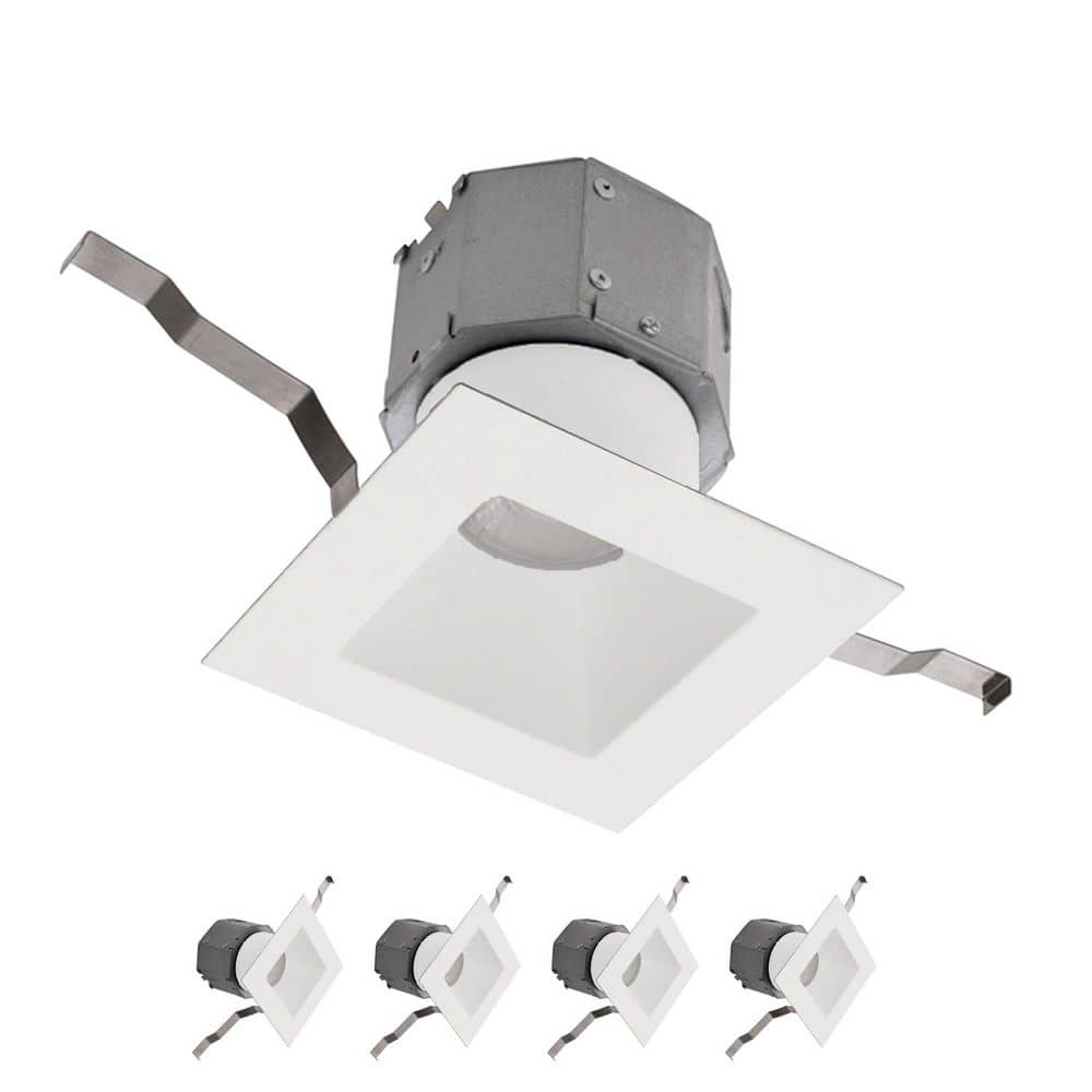 Pop-In 4 in. Square Adjustable CCT Remodel IC Rated Indoor/Outdoor Integrated LED Recessed Light Trim (4-Pack) price history on PriceWatchPro