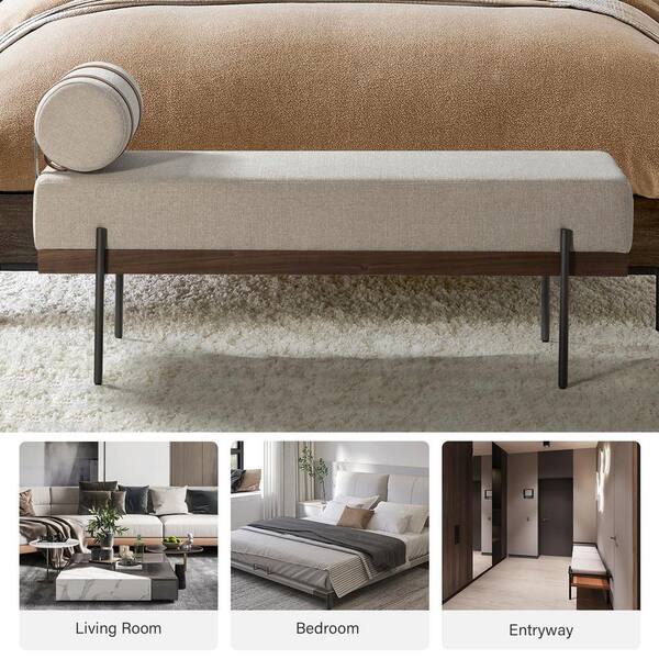 JAYDEN CREATION Cayetano Beige Upholstered Bedroom Bench