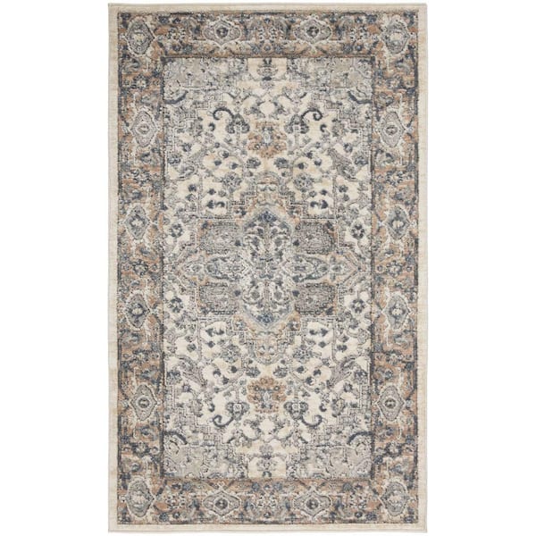 Nourison Concerto Ivory/Gray Center medallion Traditional Kitchen Area Rug