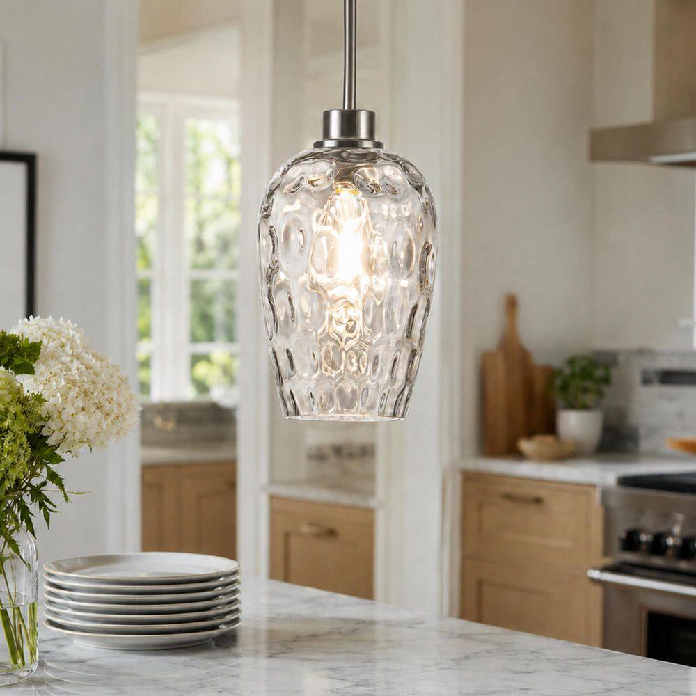 RayHome 60W 1-Light Modern Brushed Nickel Adjustable Height Pendant Light with Hand-Blow Hammered Glass for Kitchen price history on PriceWatchPro