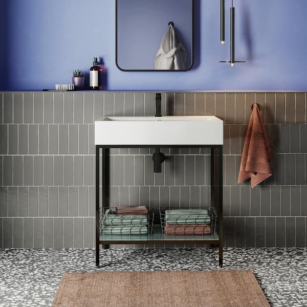 Pierre 32 in. W x 18.1 in. D Bath Vanity in Matte Black with Ceramic Vanity Top in White with White Basin