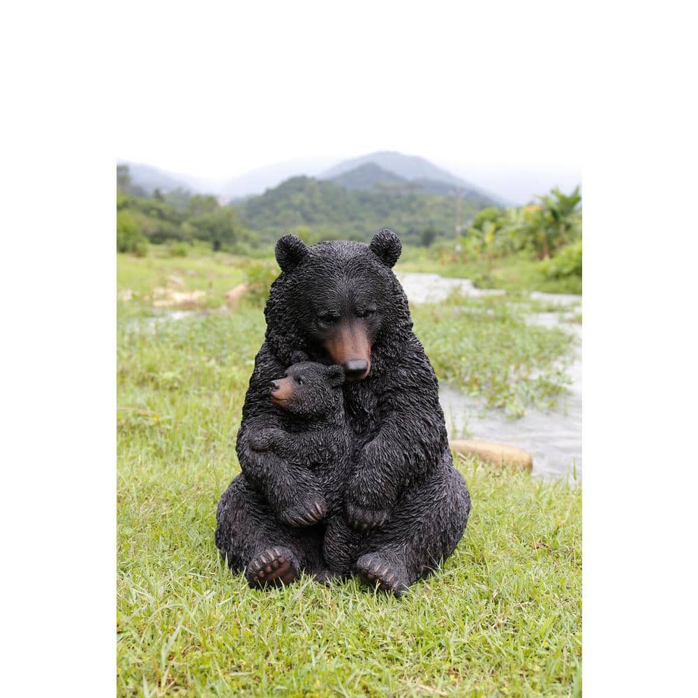 Large Black Polyresin Bear Mother and Child Garden Statue
