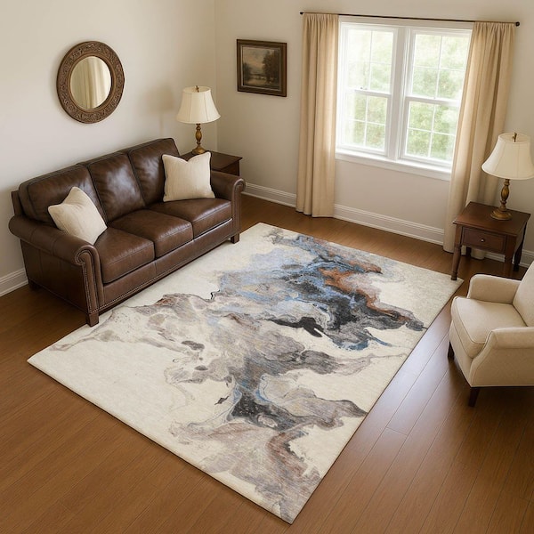 Mayfield Premium Machine Washable Abstract AMF1688 Beige 5 ft. x 7 ft. 6 in. Area Rug