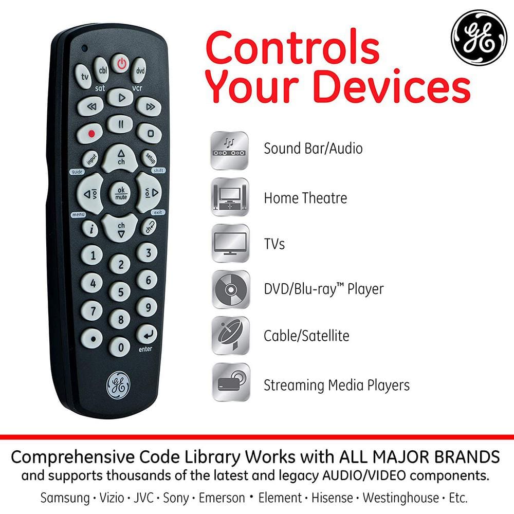 GE 3-Device Black Universal Remote Control with RF