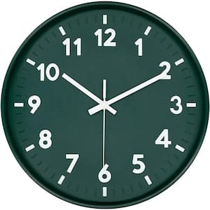 12 in. Green Analog Wall Clock Silent Non-Ticking Battery Operated 3D Number Modern Style for Bedroom and Living Room