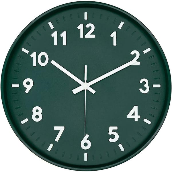 Afoxsos 12 in. Green Analog Wall Clock Silent Non-Ticking Battery Operated 3D Number Modern Style for Bedroom and Living Room