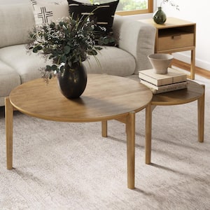 Kendall 35 in. 2-Piece Light Brown Round Wood Top Coffee Table with Nesting Table
