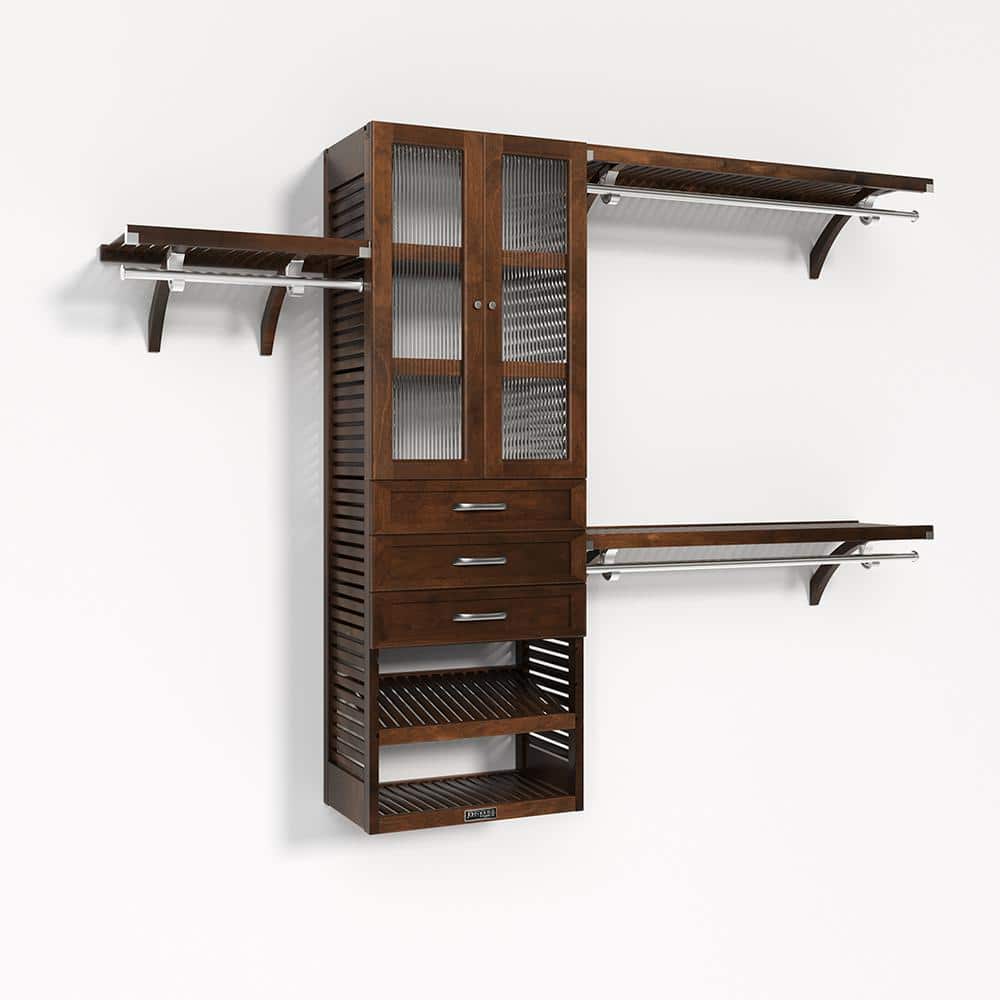 72 in. W - 120 in. W Chestnut Walk in with 3 Shaker Style Drawers and Glass Door 16 in. Shelf Wood Closet System price history on PriceWatchPro