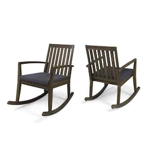 Montrose Grey Acacia Wood Outdoor Patio Rocking Chair with Dark Gray Cushions (2-Pack)