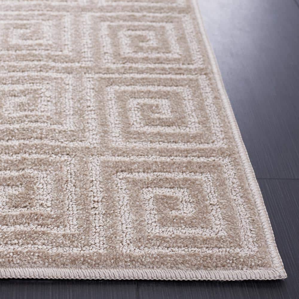 Beige Hand-Knotted Synthetic Rectangular Area Rug