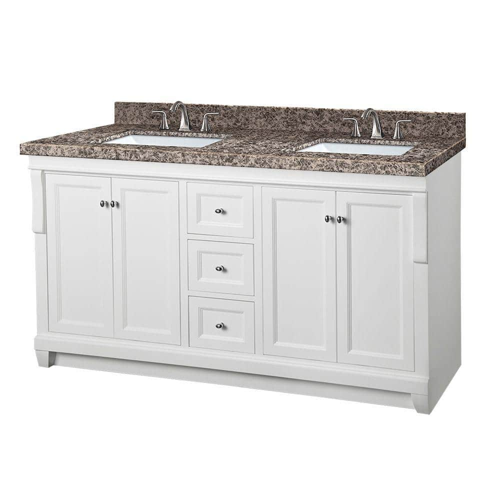 Pegasus Naples 61 In W X 22 In D Double Vanity In White With Granite Vanity Top In Sircolo And White Basins Nawat6021d Sir The Home Depot