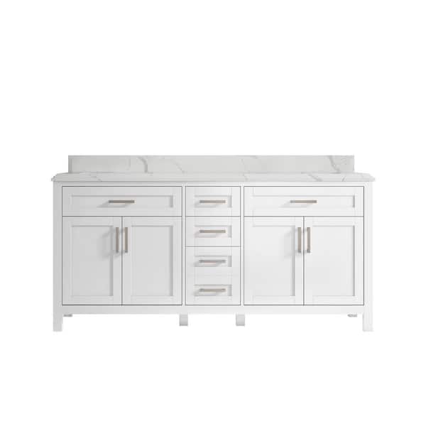 Willow Collections Cambridge 72 in. W x 22 in. D x 36 in. H Double Sink Bath Vanity in White with Cove Edge Calacatta Quartz Top