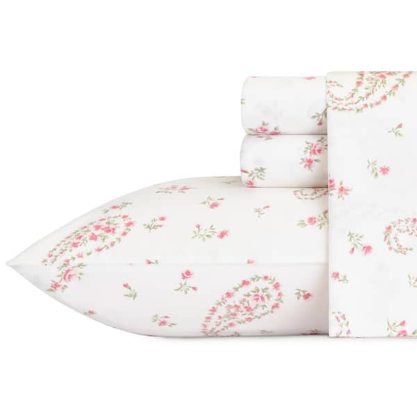 Laura Ashley Bristol Paisley 4-Piece Pink Floral Cotton King Sheet Set
