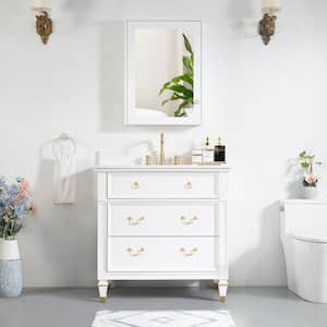36 in. W x 22 in. D x 35 in. H Single Sink Freestanding Bathroom Vanity Medicine Cabinet in White with White Quartz Top