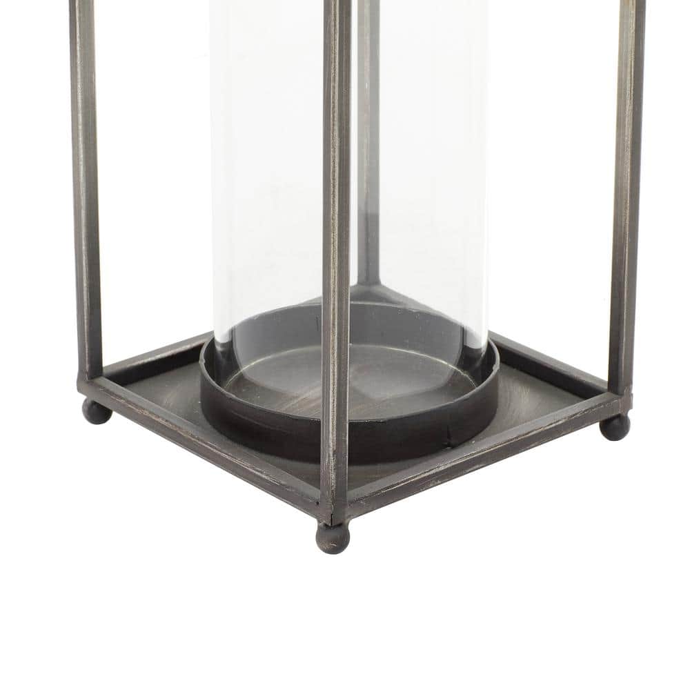 Elegant Black Metal Glass Hurricane Candle Lantern - 16" Height