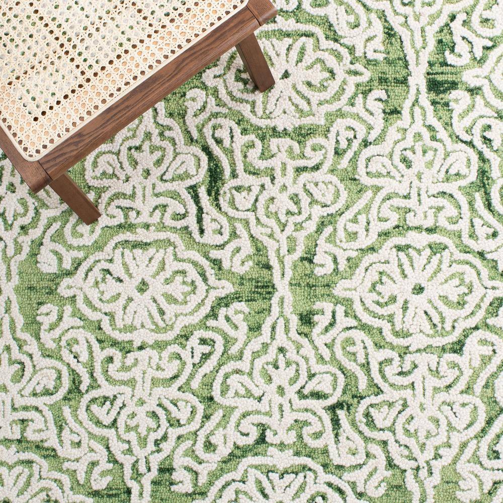 Ivory and Green Floral Handmade Wool Area Rug, 3' x 5'