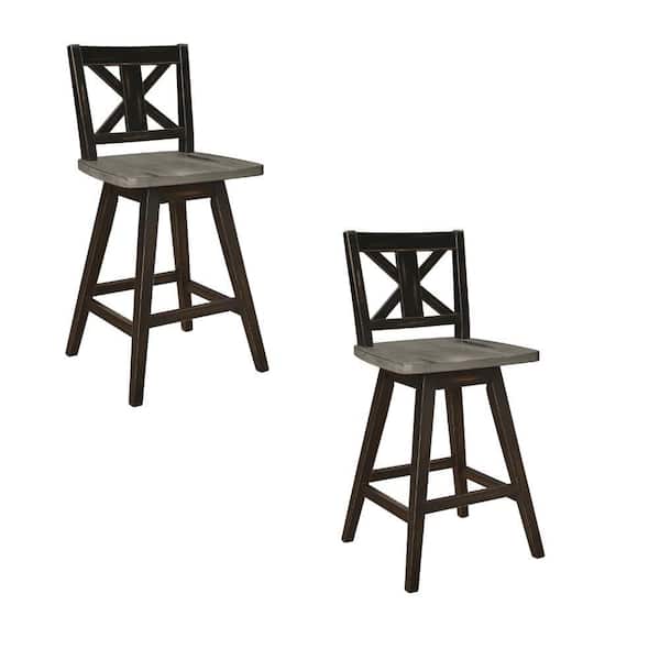 23.5 in. Antique Gray and Black Low Back Wood Bar Stool (Set of 2)
