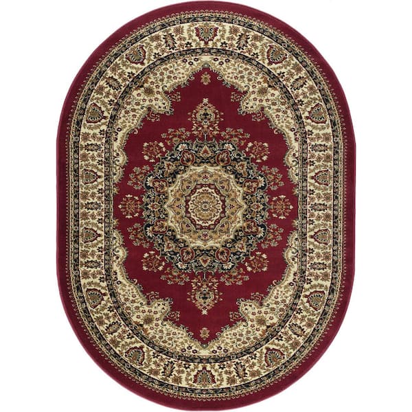 Tayse Rugs Sensation Red 5 ft. x 7 ft. Traditional Oval Area Rug