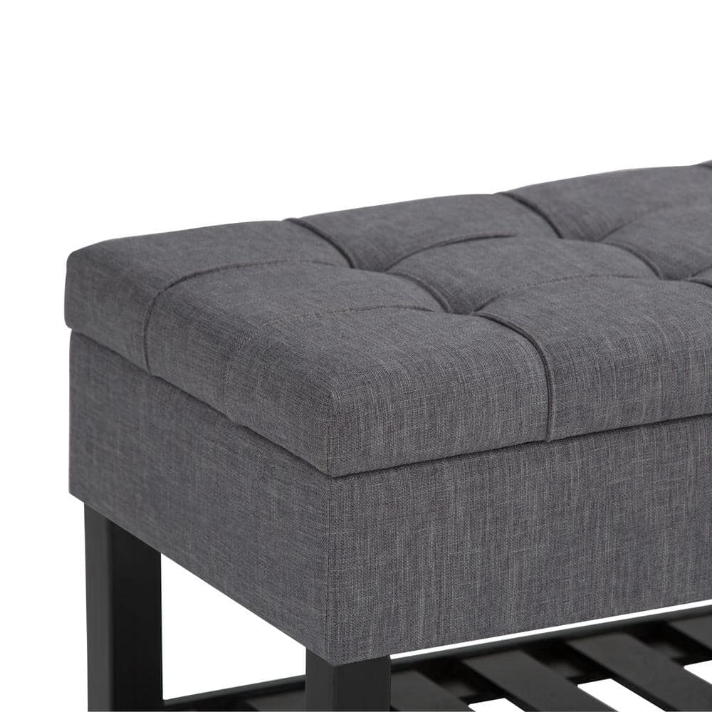 Slate Gray Tufted Wood Rectangular Ottoman Bench with Storage