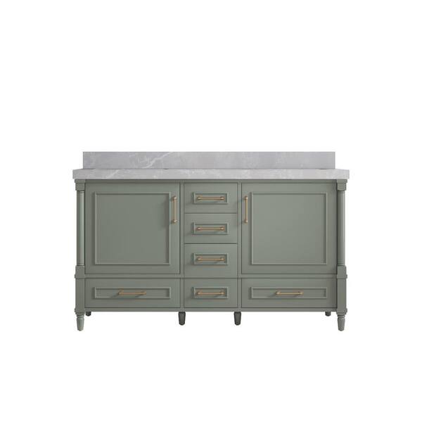 Willow Collections Hudson 60 in. W x 22 in. D x 36 in. H Double Sink Bath Vanity in Evergreen with 2 in. Pearl Gray Quartz Top
