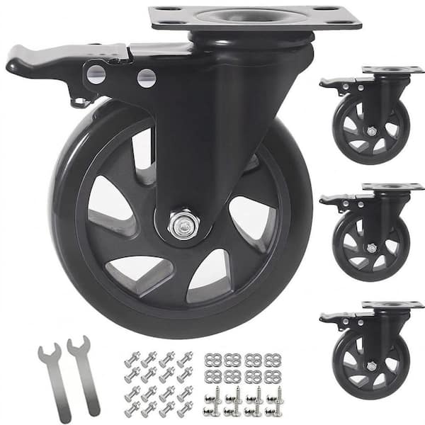 4-Pack Heavy Duty Swivel 5 in. Black Polyurethane Locking Casters with Brake for Cart Trolley Workbench 2200 lb.