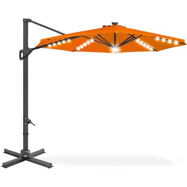 10 ft. Aluminum Cantilever Solar Tilt Patio Umbrella in Orange