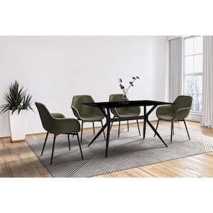 Elega Modern Dining Table 62 in. Glass Rectangular Top and 4 Legs Stainless-Steel in Black Seats 8