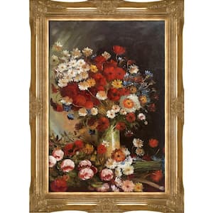 Vase with Poppies Cornflowers by Vincent Van Gogh Victorian Gold Framed Abstract Oil Painting Art Print 32 in. x 44 in.
