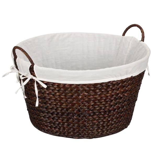 HOUSEHOLD ESSENTIALS Round Banana Leaf Stained Round Wicker Laundry Basket
