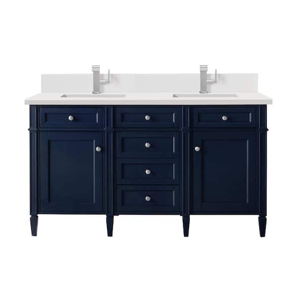 James Martin Vanities Brittany 60.0 in. W x 23.5 in. D x 34.0 in. H Bathroom Vanity in Victory Blue with White Zeus Silestone Quartz Top