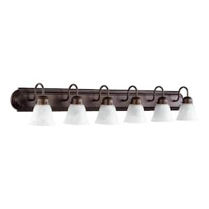 Traditional 48 in. W 6-Lights Oiled Bronze Vanity Lights with Faux Alabaster Glass