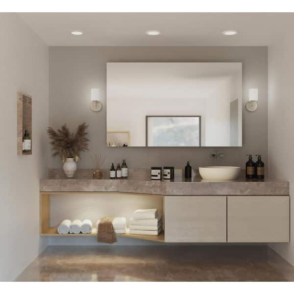 Replay Collection 5-1/4 in. 1-Light Brushed Nickel Etched White Glass Modern Bathroom Vanity Wall Light