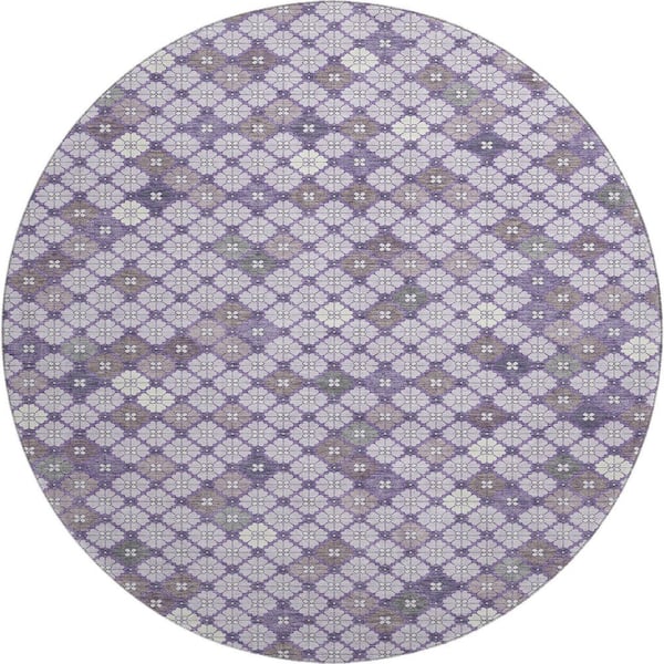 Mayfield Premium Machine Washable Abstract AMF1837 Lavender 8 ft. x 8 ft. Round Rug