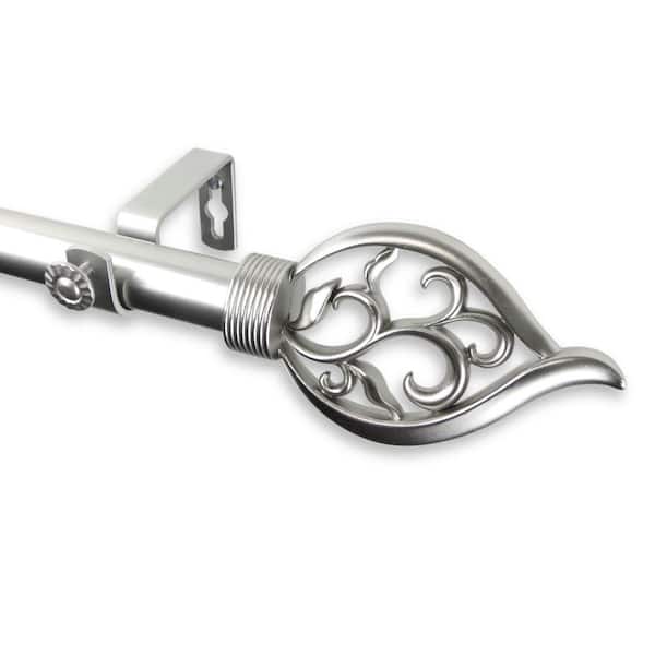 Rod Desyne 120 in. - 170 in. Telescoping 1 in. Single Curtain Rod Kit in Satin Nickel with Flora Finial