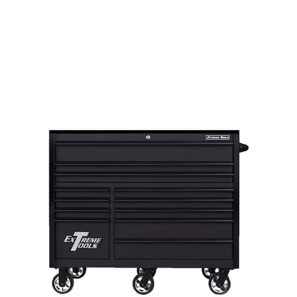 Extreme Tools RX 55 in. 12-Drawer Roller Cabinet Tool Chest in Matte Black with Gloss Black Handles and Trim