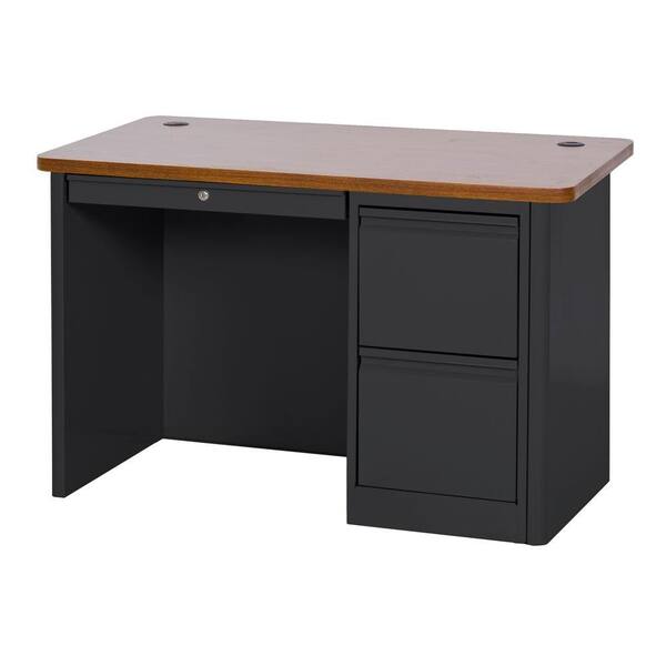 Sandusky 900 Series Single Pedestal Heavy Duty Teachers Desk in Black/Medium Oak