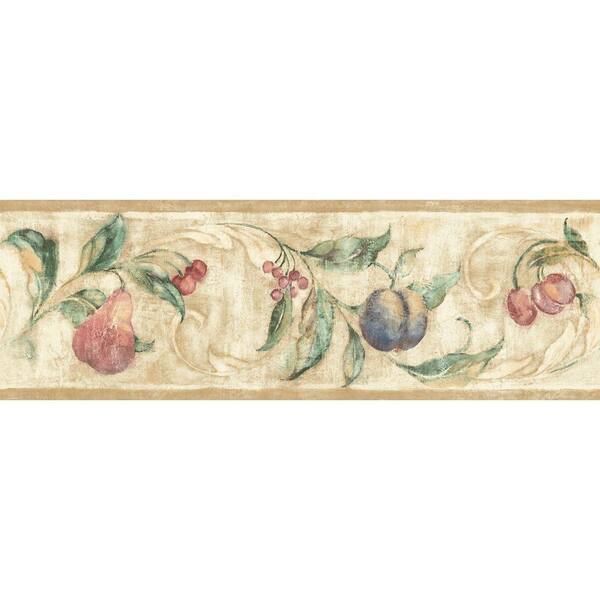 The Wallpaper Company 6.8 in. x 15 ft. Jewel Tone Fruit Scroll Border